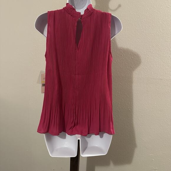 Nanette Lepore Pleated Blouse Womens M Mock Neck Sleeveless Fuschia Dressy - Picture 3 of 4